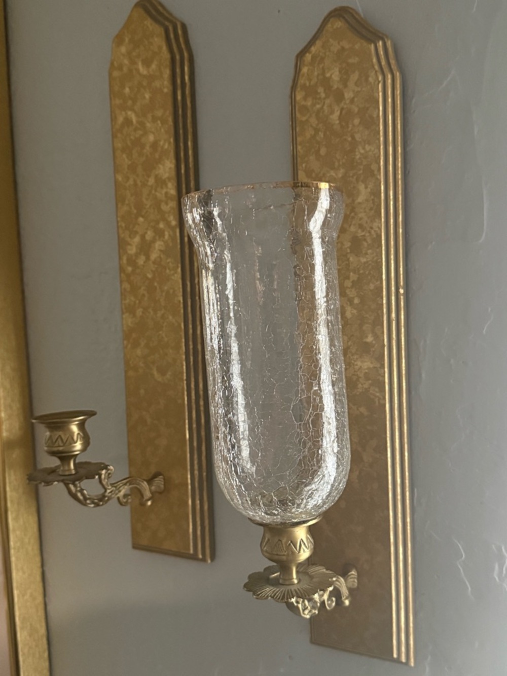 Home Interiors Textured Crackle Glass Votive Cup with Gold Rim